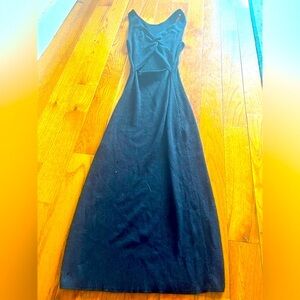 Cut Out Twist Ribbed Maxi Dress Stretch Hollow Out Long Minimalist Goth Y2K